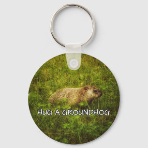Hug a groundhog keychain