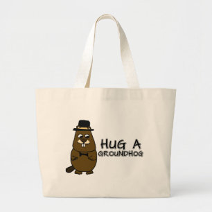 Hug a groundhog large tote bag
