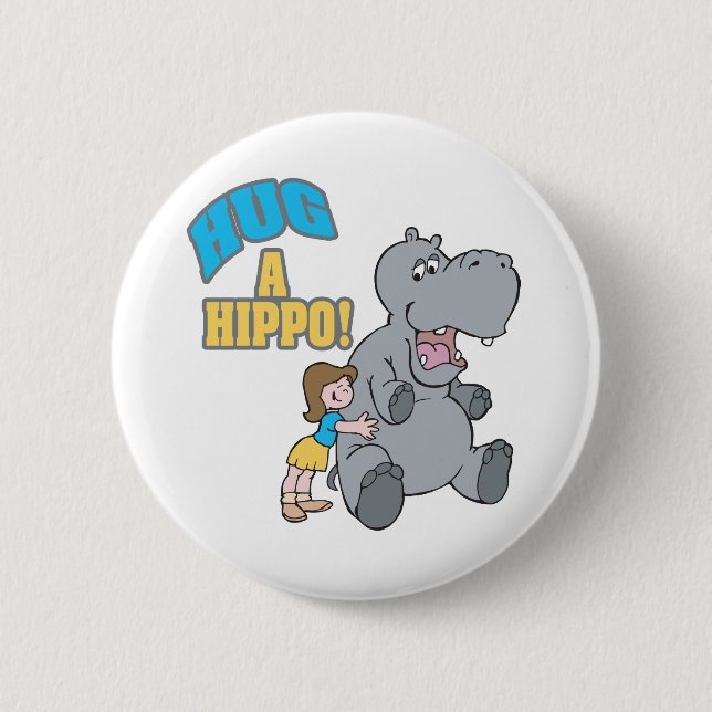 hug a hippo cute cartoon graphic 2 inch round button (Front)