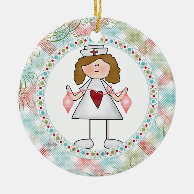 Hug a Nurse Cute Nurse for the Holidays Ceramic Ornament (Front)