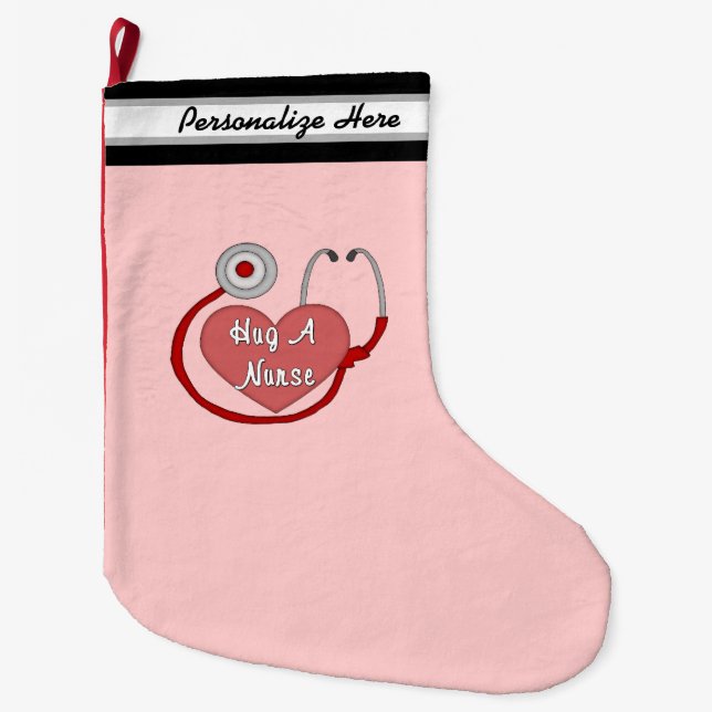 Hug A Nurse Large Christmas Stocking (Front)