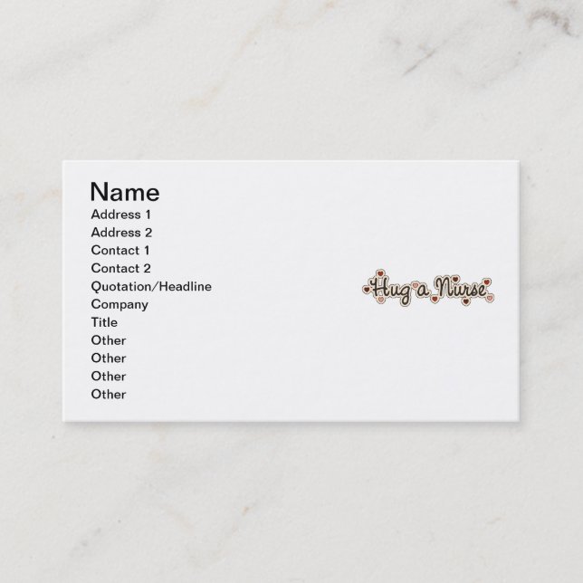 Hug a Nurse T-shirts and Gifts Business Card (Front)