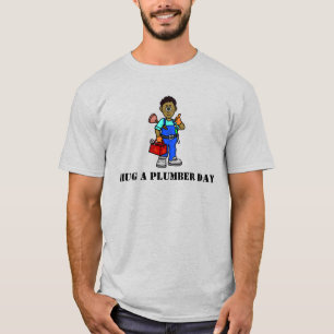 Hug A Plumber Day T-Shirt with Black Plumber      
