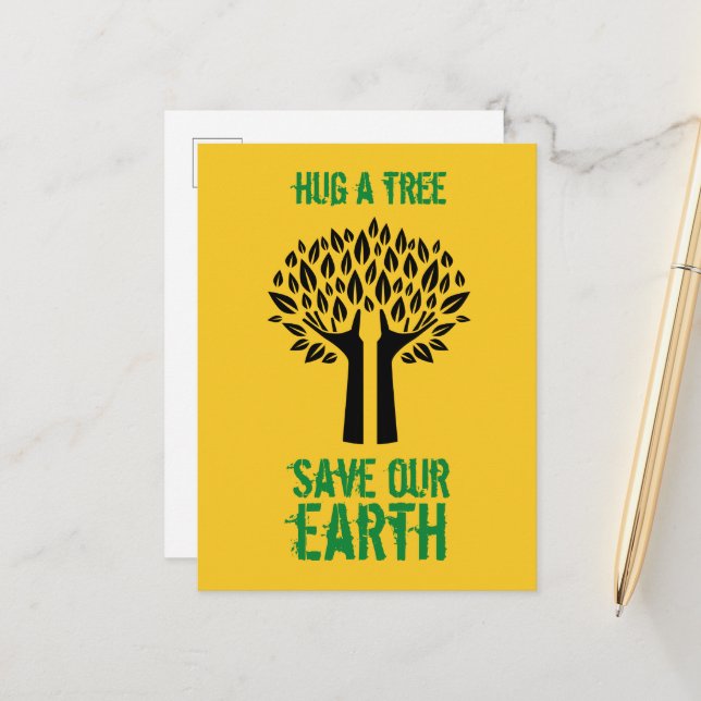Hug a Tree Save Our Earth Postcard (Front/Back In Situ)
