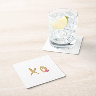 Hug and Kiss Lips XO Square Paper Coasters