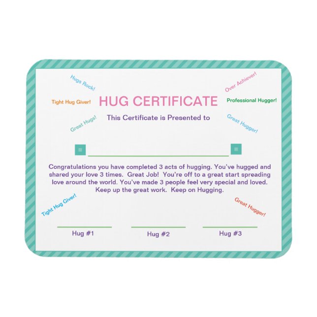 Hug Certificate Good Behaviour Manners Award Magnet (Horizontal)