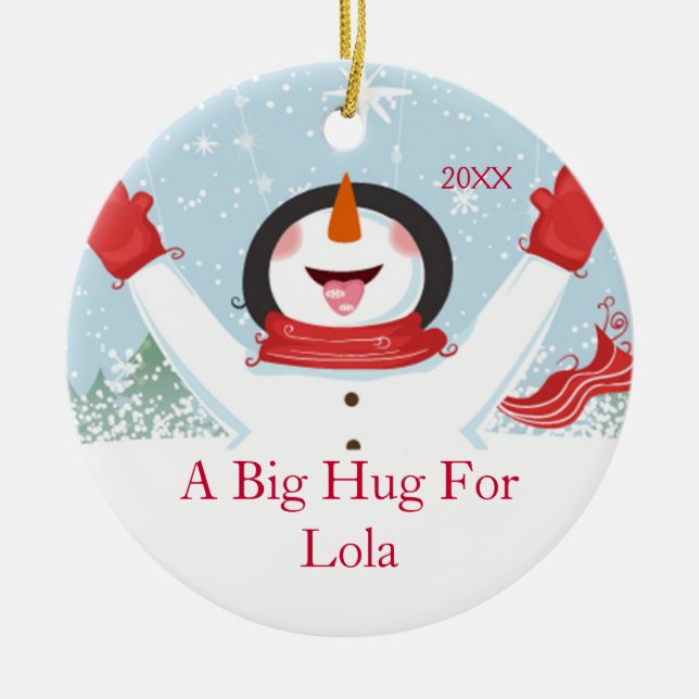 Hug for Lola Christmas Snowman Ornament (Front)
