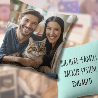 Hug here family photo gift throw pillow