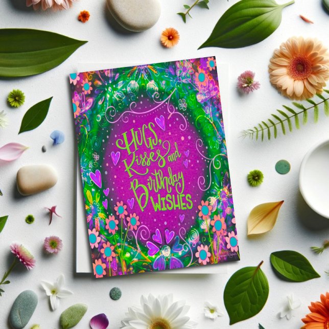 Hug Kisses Birthday Wishes Pretty Floral Card (Creator Uploaded)