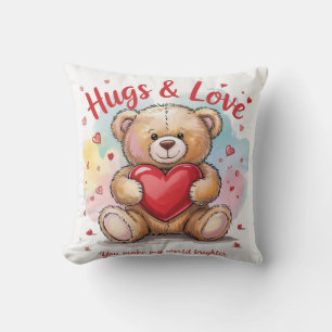 Hug & Love you make my world brighter Throw Pillow