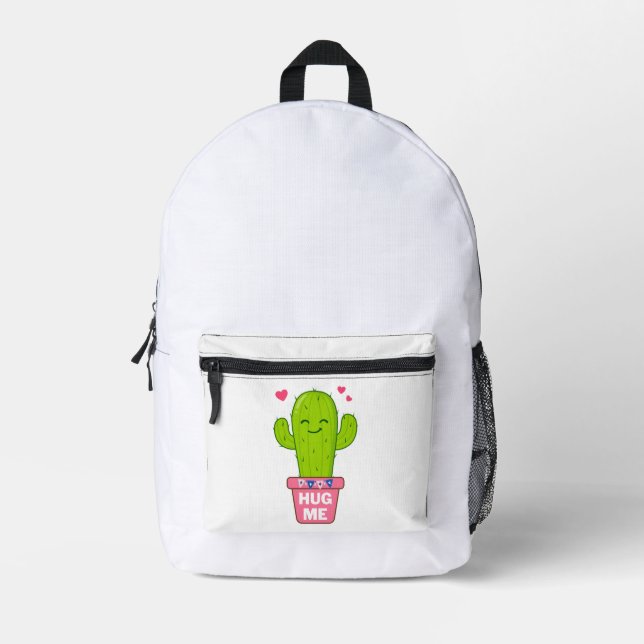 hug me, i am a nice cactus printed backpack (Front)