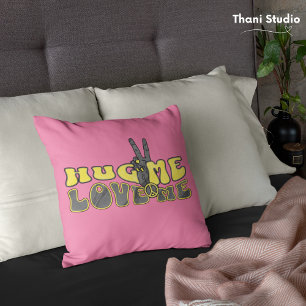 Hug Me Love Me Peace Sign Vintage Retro Valentines Throw Pillow