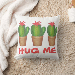 HUG ME Prickly Green Cactus Cacti Flower Pot Throw Pillow