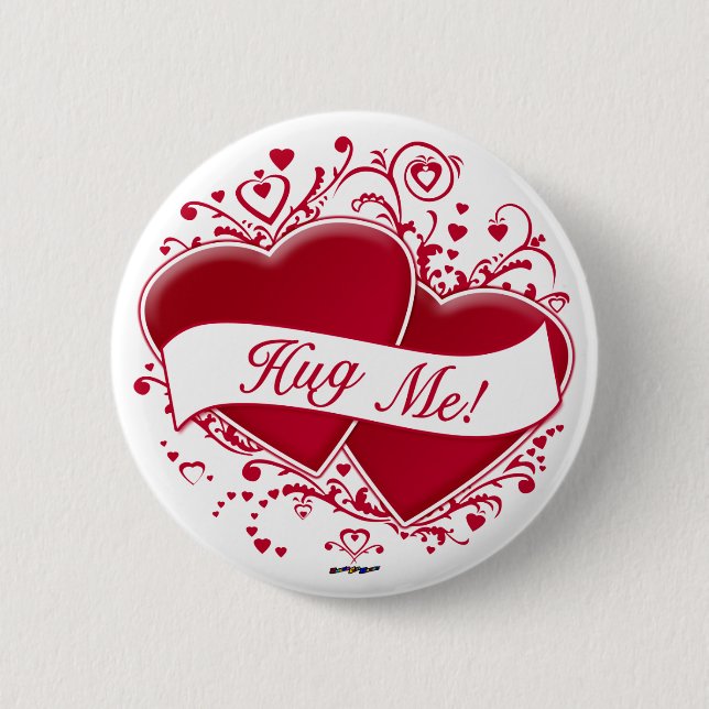 Hug Me! Red Hearts 2 Inch Round Button (Front)