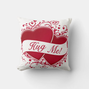 Hug Me! Red Hearts Throw Pillow