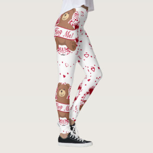 Hug Me Teddy Bear With Hearts Leggings