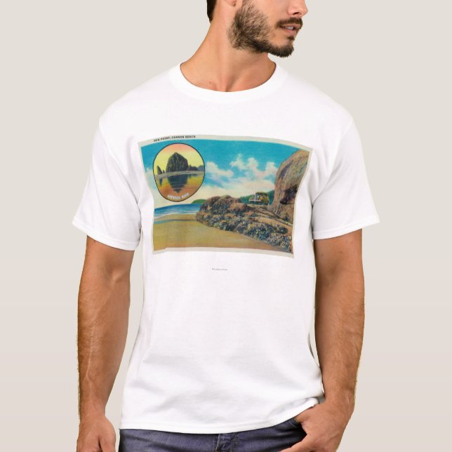 Hug Point at Cannon Beach and Haystack Rock T-Shirt (Front)