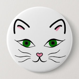 Huge 4 Inch Round Button - Kitty Face