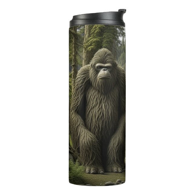 Huge Bigfoot sitting in the Woods next to a Tent Thermal Tumbler (Rotated Left)