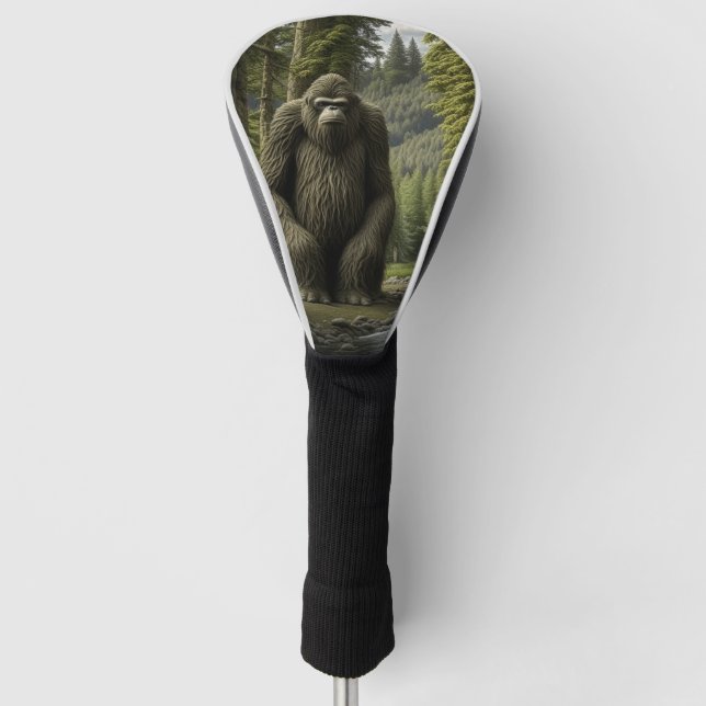 Huge Bigfoot sitting next to Tent in the Woods Golf Head Cover (Front)