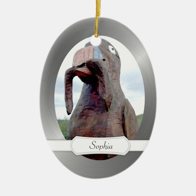 Huge Bird With Worm In Beak Ceramic Ornament (Front)