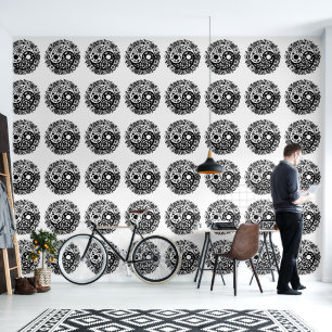 Huge Black and White Floral Yin Yang Wallpaper