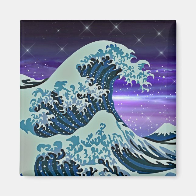 Huge Blue Wave with Night Stars Drawing Magnet (Front)