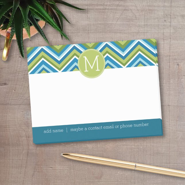 Huge Bright Chevron Pattern with Custom Monogram Post-it Notes (Personalized post-it notes with a monogram and contact information - low quantity available)