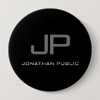 Huge Button Initial Letter Monogram Name Black