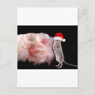 Huge Cat Paw Little Christmas Mouse Holiday Postcard