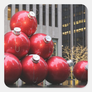 Huge Christmas Ball Ornaments in NYC Square Sticker