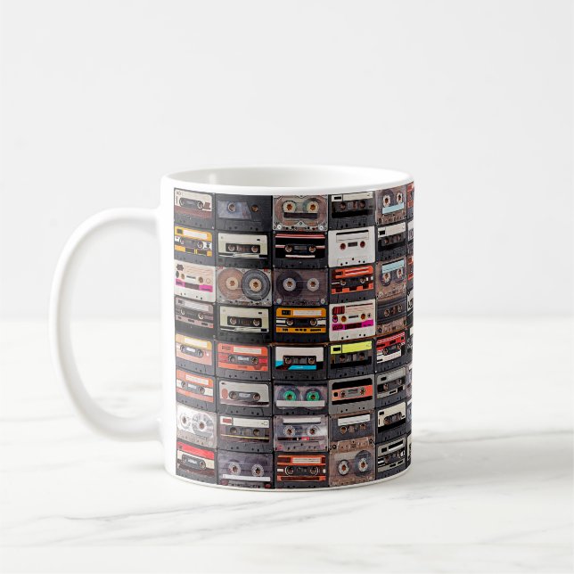 Huge collection of audio cassettes. Retro musical  Coffee Mug (Left)