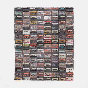 Huge collection of audio cassettes. Retro musical Fleece Blanket