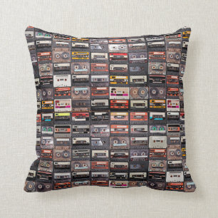 Huge collection of audio cassettes throw pillow