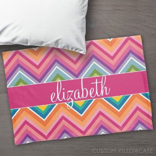 Huge Colourful Chevron Pattern Custom Name Pillowcase