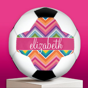 Huge Colourful Chevron Pattern Custom Name Soccer Ball