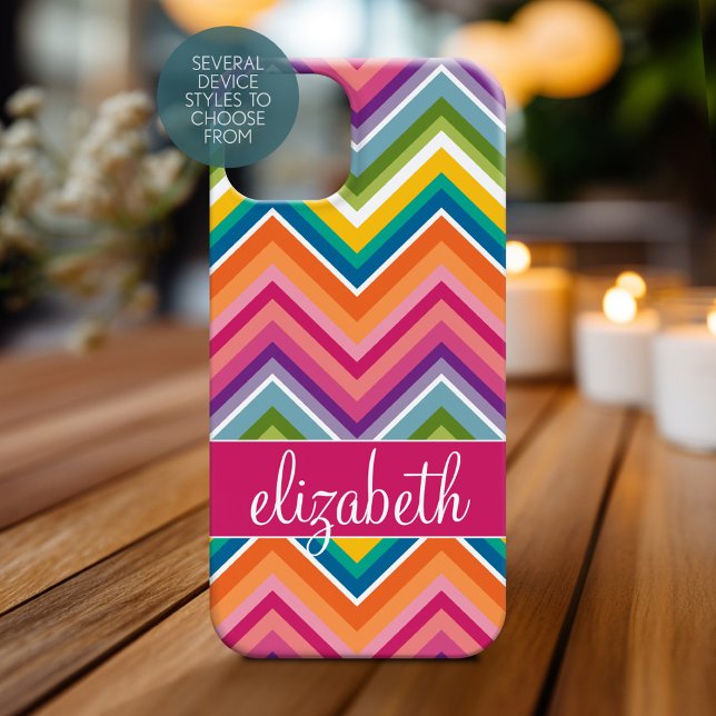 Huge Colourful Chevron Pattern with Name Case-Mate iPhone Case (Personalized Phone Case with Custom Name)