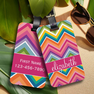 Huge Colourful Chevron Pattern with Name Luggage Tag