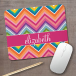 Huge Colourful Chevron Pattern with Name Mouse Pad<br><div class="desc">A bold,  graphic zig zag design in sweet,  cheerful colours. This colourful design can be found on many popular case styles. If you need to make adjustments to the art,  click on the customize it button and make changes.</div>