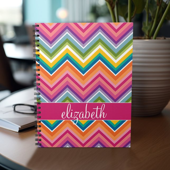 Huge Colourful Chevron Pattern with Name Notebook (Personalized notebook - add your name or other text)