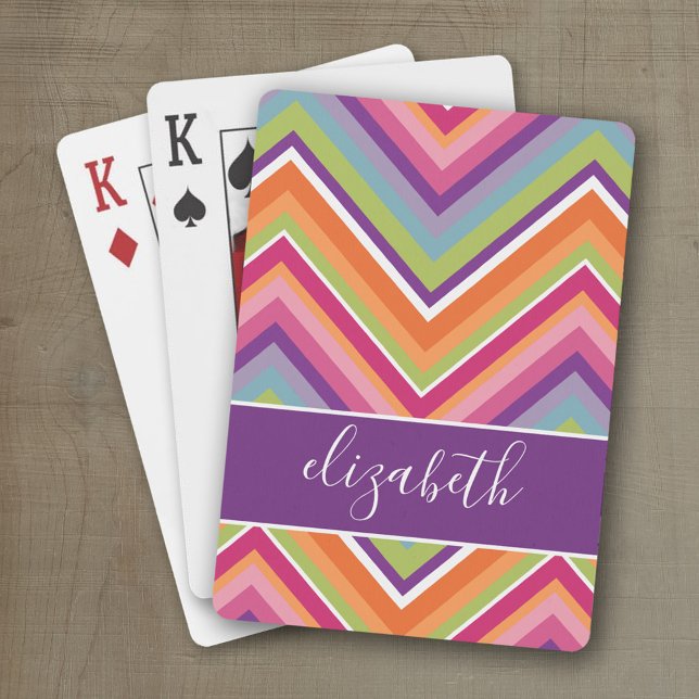 Huge Colourful Chevron Pattern with Name Playing Cards (Personalized playing cards with a fun area to add text such as a name or monogram)