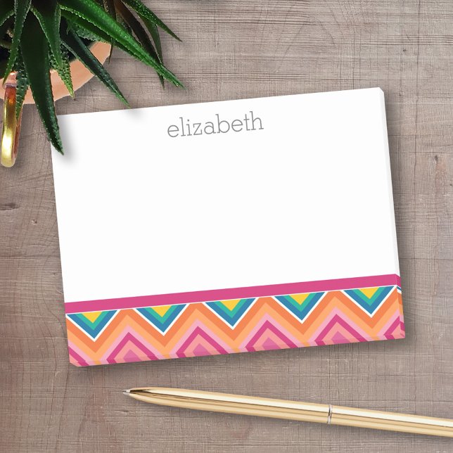 Huge Colourful Chevron Pattern with Name Post-it Notes (Personalized post-it notes - add your name and other text)