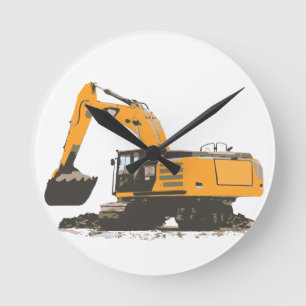 Huge Dirt Excavator Round Clock