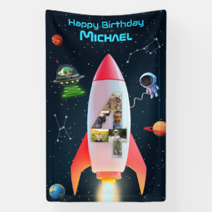 Huge Four with Photos   4th Birthday Space Rocket Banner