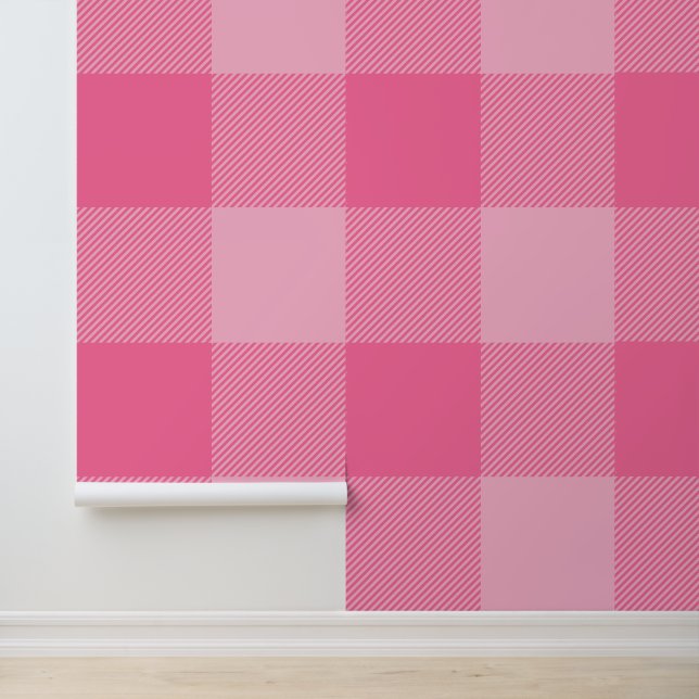 Huge French Pink Buffalo Plaid Wallpaper (Application)