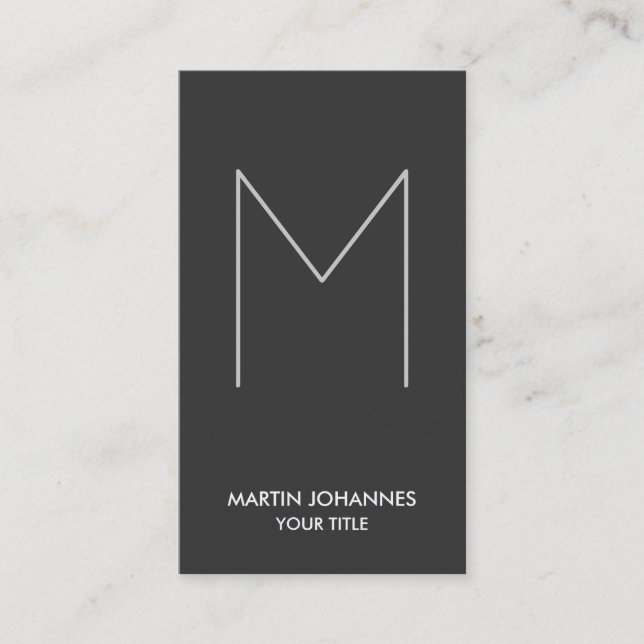 Huge Monogram Vertical Grey Business Card (Front)