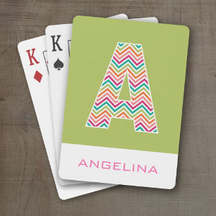 Huge Monogram with Colourful Chevrons Letter A Playing Cards