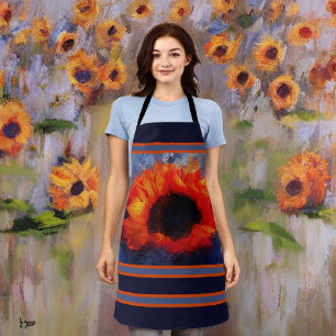 Huge Orange Sunflower with Blue and Orange Stripes Apron