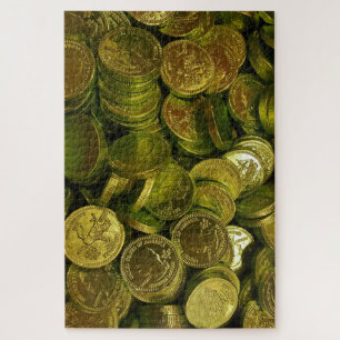 Huge Pile of Chocolate Filled Gold Coins Jigsaw Puzzle