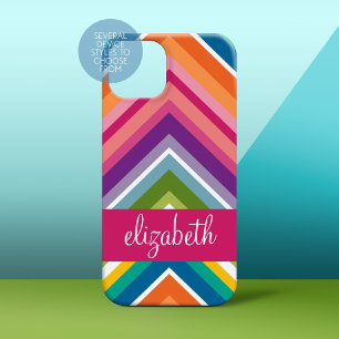 Huge Pink Orange Purple Chevron Pattern with Name iPhone 16 Case